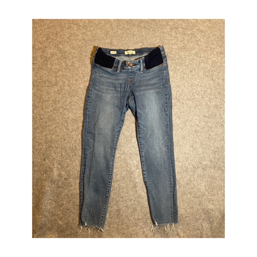 Madewell Maternity Skinny Jeans Medium Wash Side Panel Raw Hem Size 28